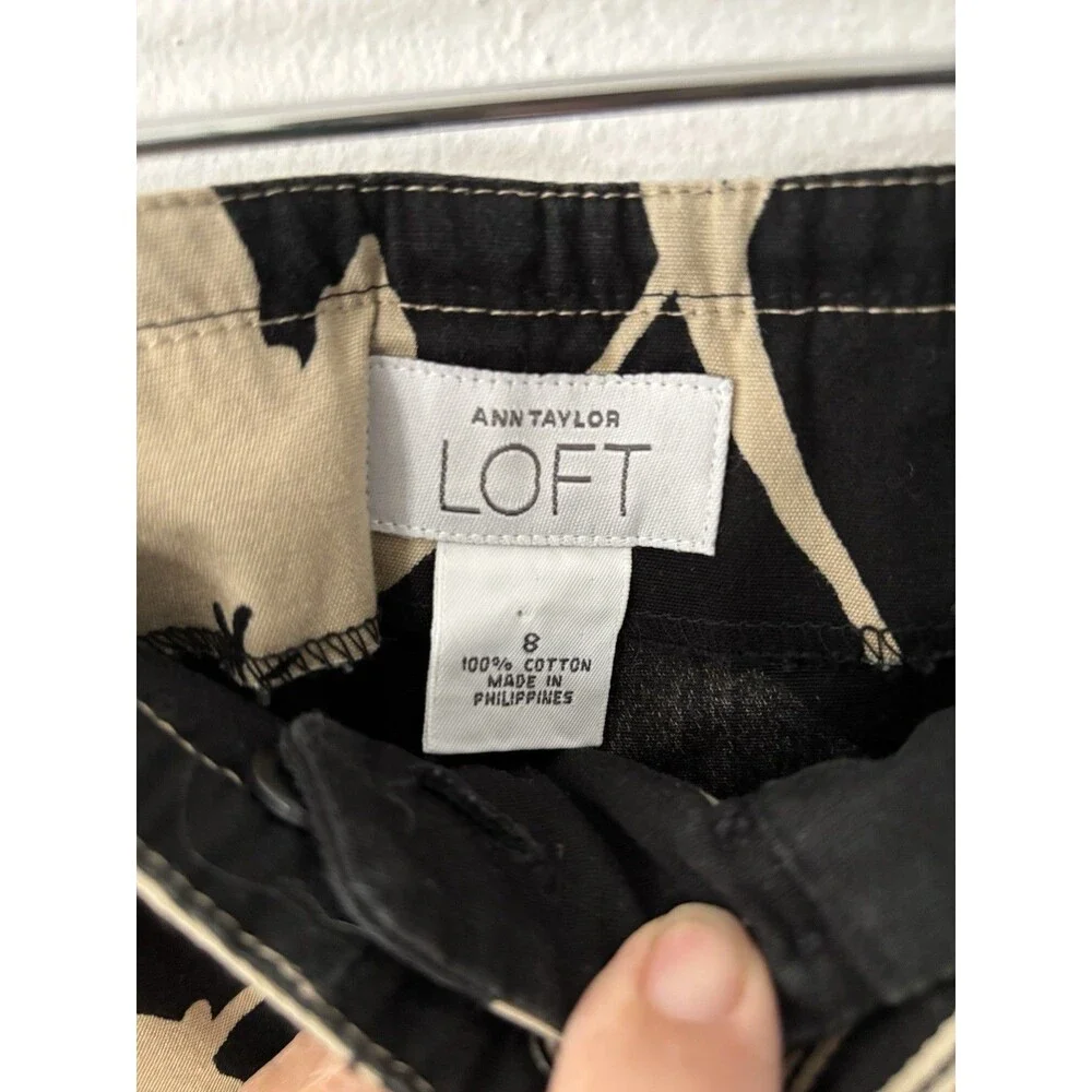 Ann Taylor LOFT Women’s Black Ivory Cotton Canvas Floral Cropped Pants 8